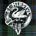 The Campbell of Cawdor Crowned Swan crest on a tartan background.